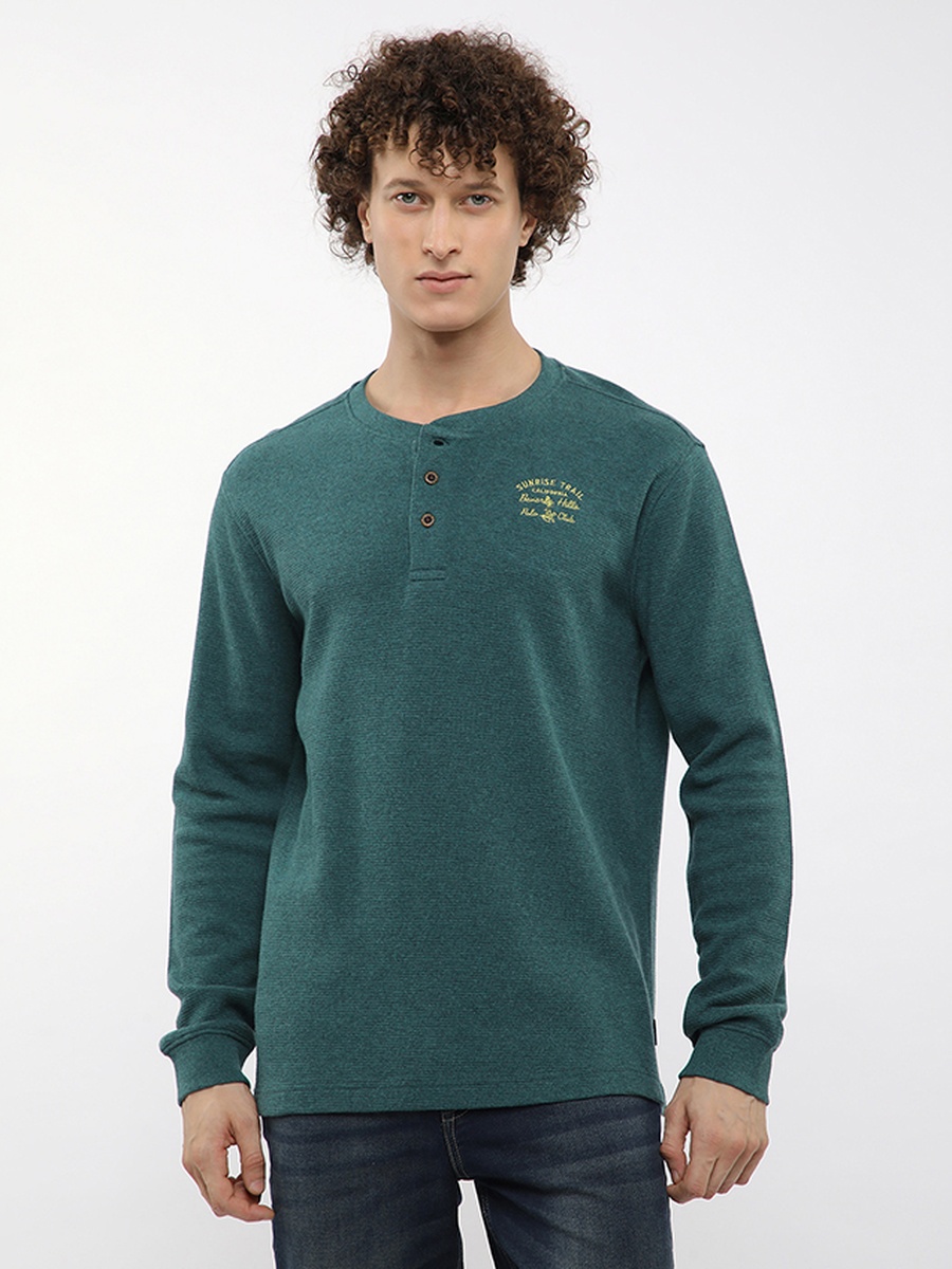 Logo Detail Long Sleeve Henley Neck T-Shirt