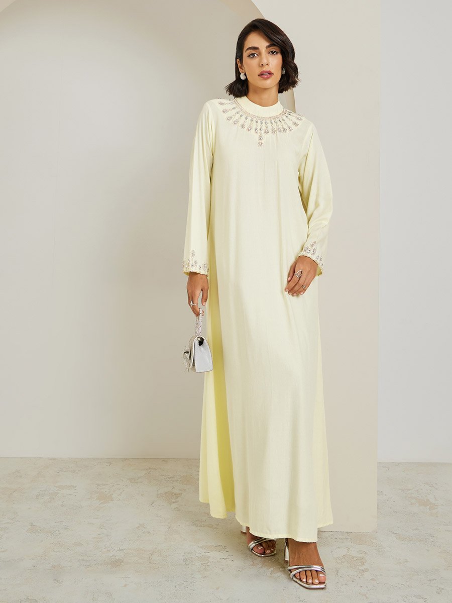 Cream Embellished A-Line Jalabiya