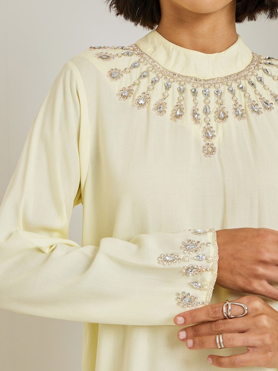 Cream Embellished A-Line Jalabiya