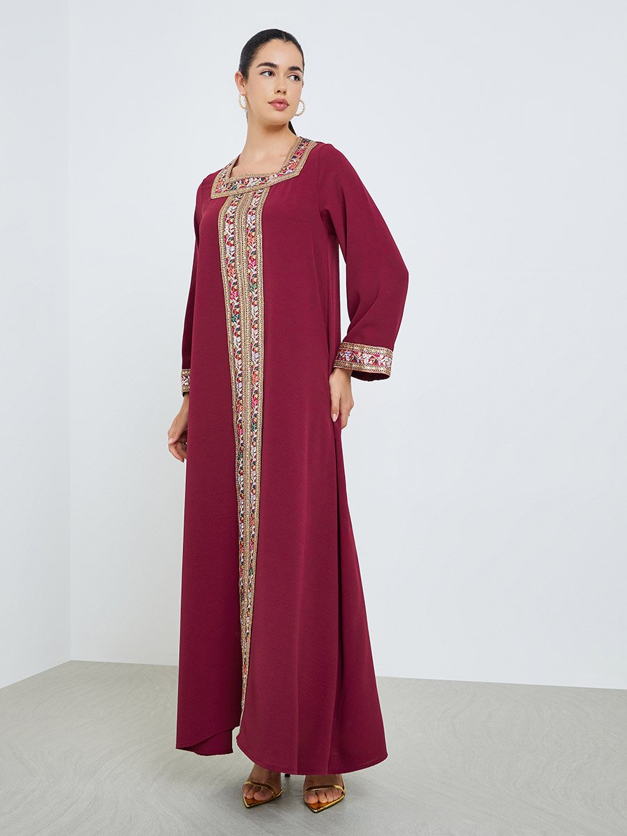 Women Square Neck Sequin Panel Jalabiya
