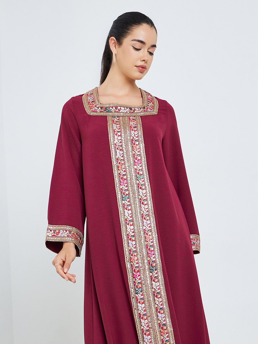 Women Square Neck Sequin Panel Jalabiya