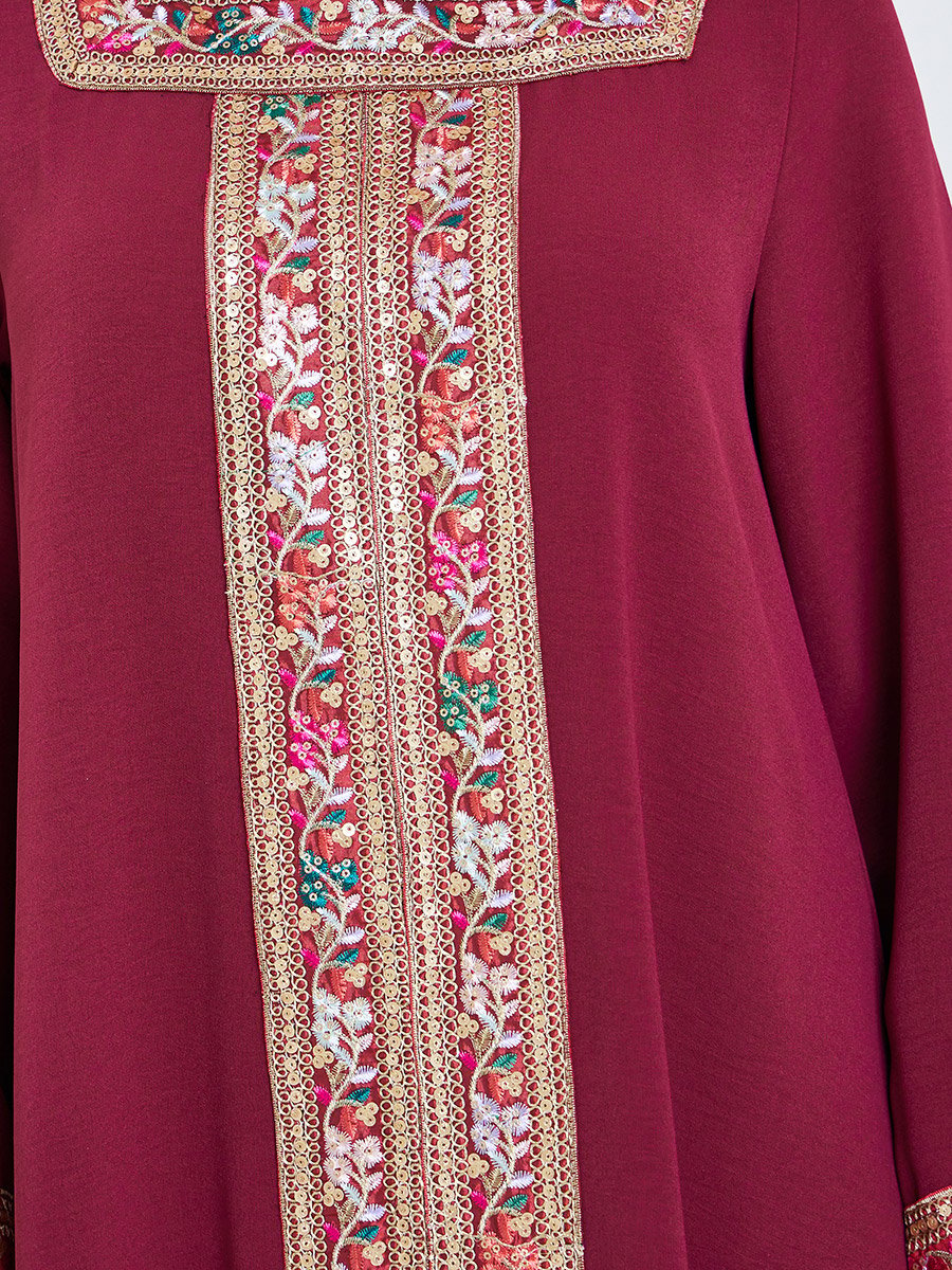 Women Square Neck Sequin Panel Jalabiya
