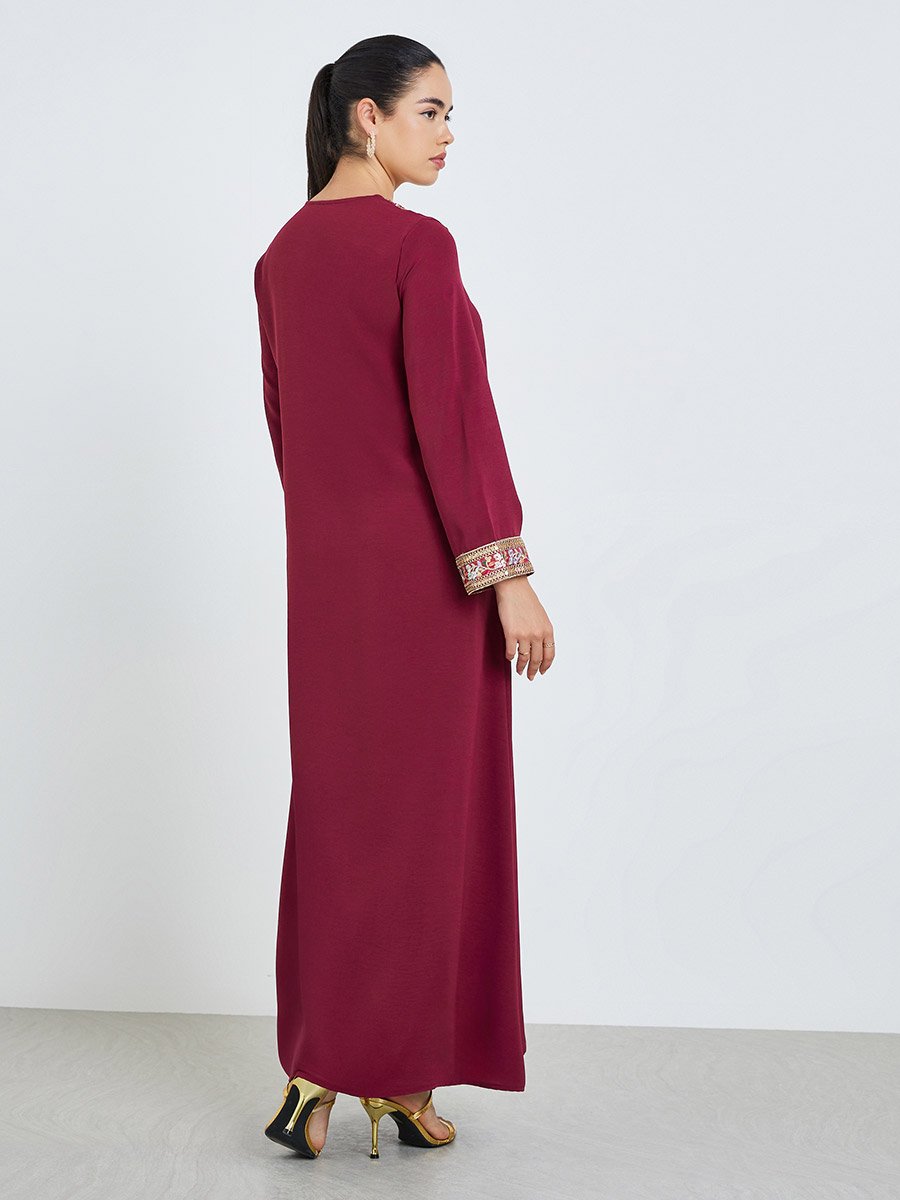 Women Square Neck Sequin Panel Jalabiya