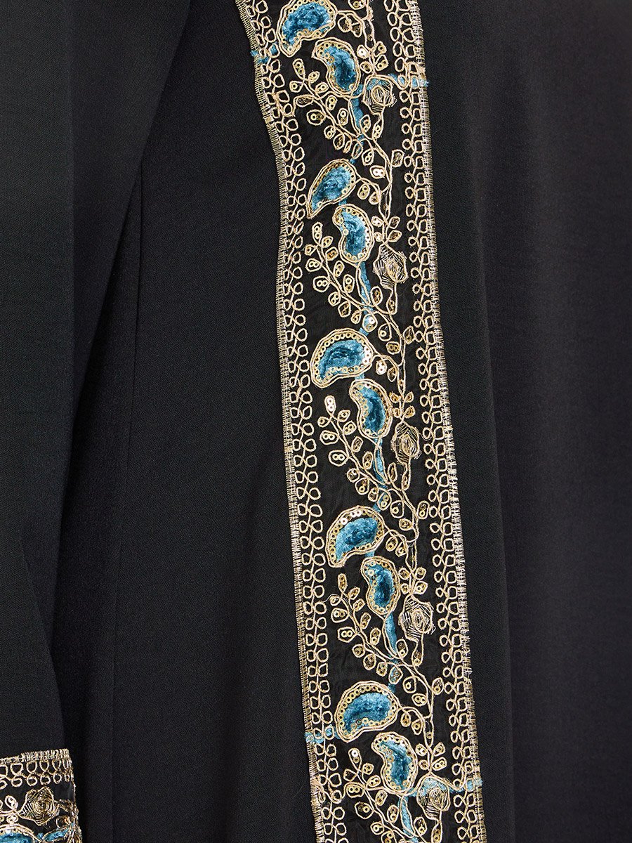 Women Black Collared Lace Insert Jalabiya