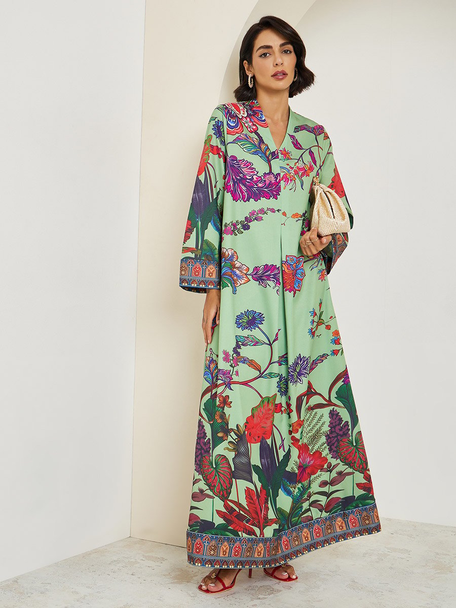 Women Green Floral Print A-Line Jalabiya
