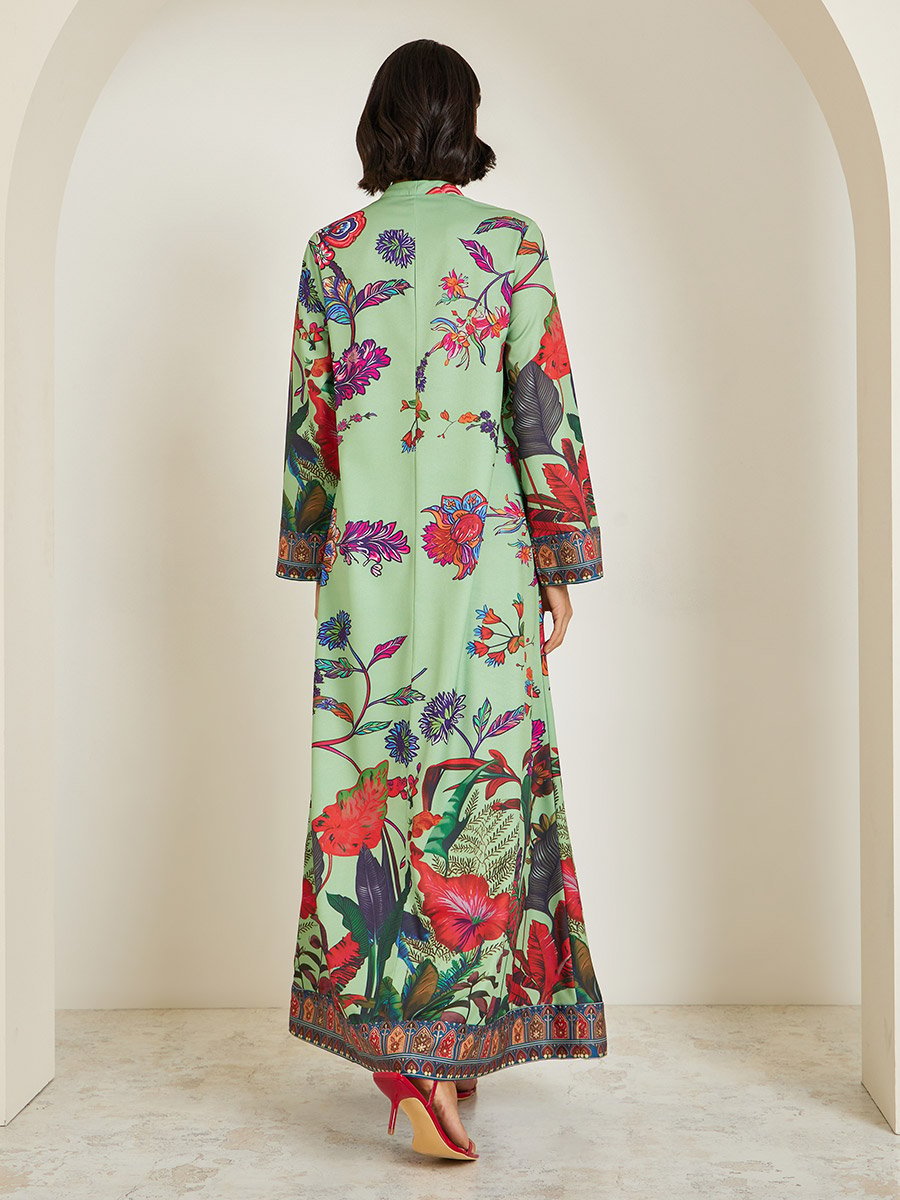 Women Green Floral Print A-Line Jalabiya