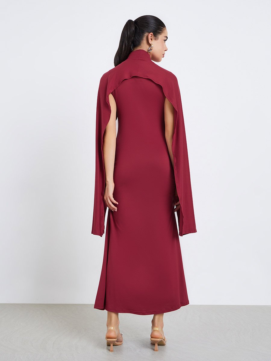 Women Cape Sleeve Midi Party Dress
