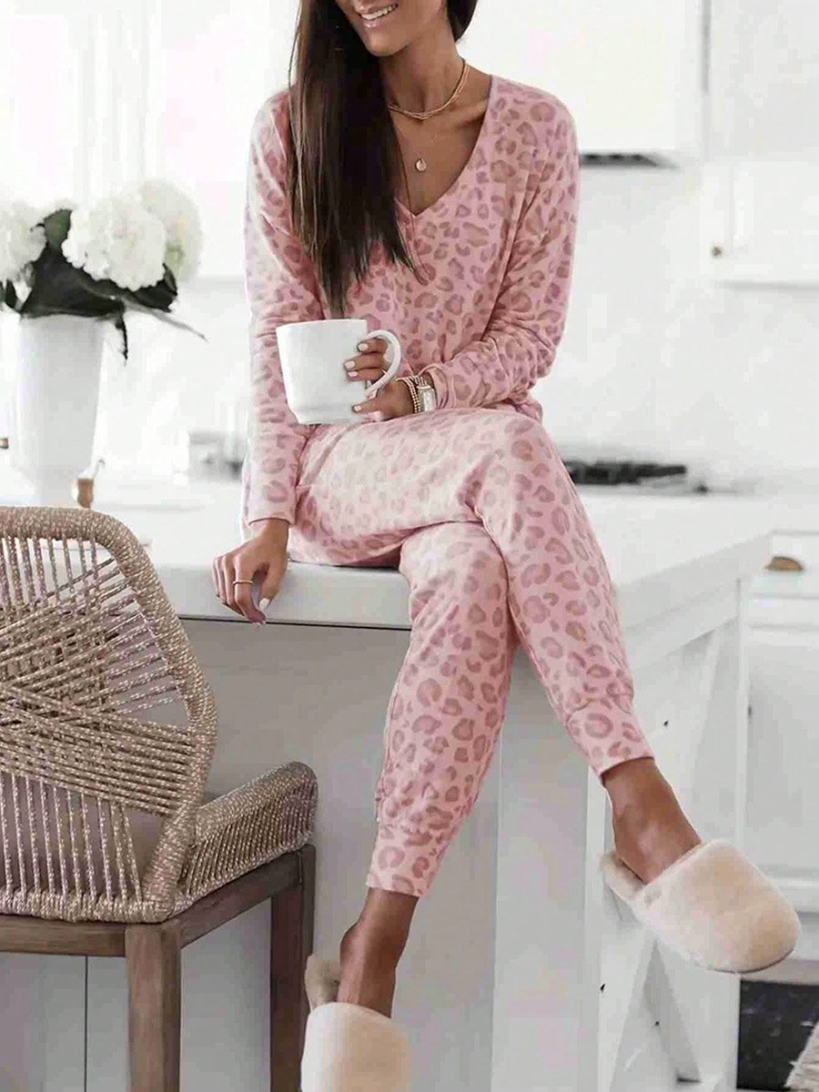Pink Leopard Print Top and Pyjama Set