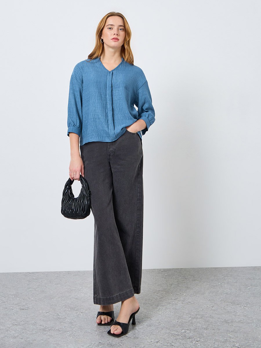 Women Textured Buttoned Long Sleeve Top