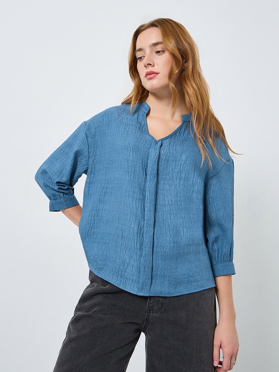 Women Textured Buttoned Long Sleeve Top