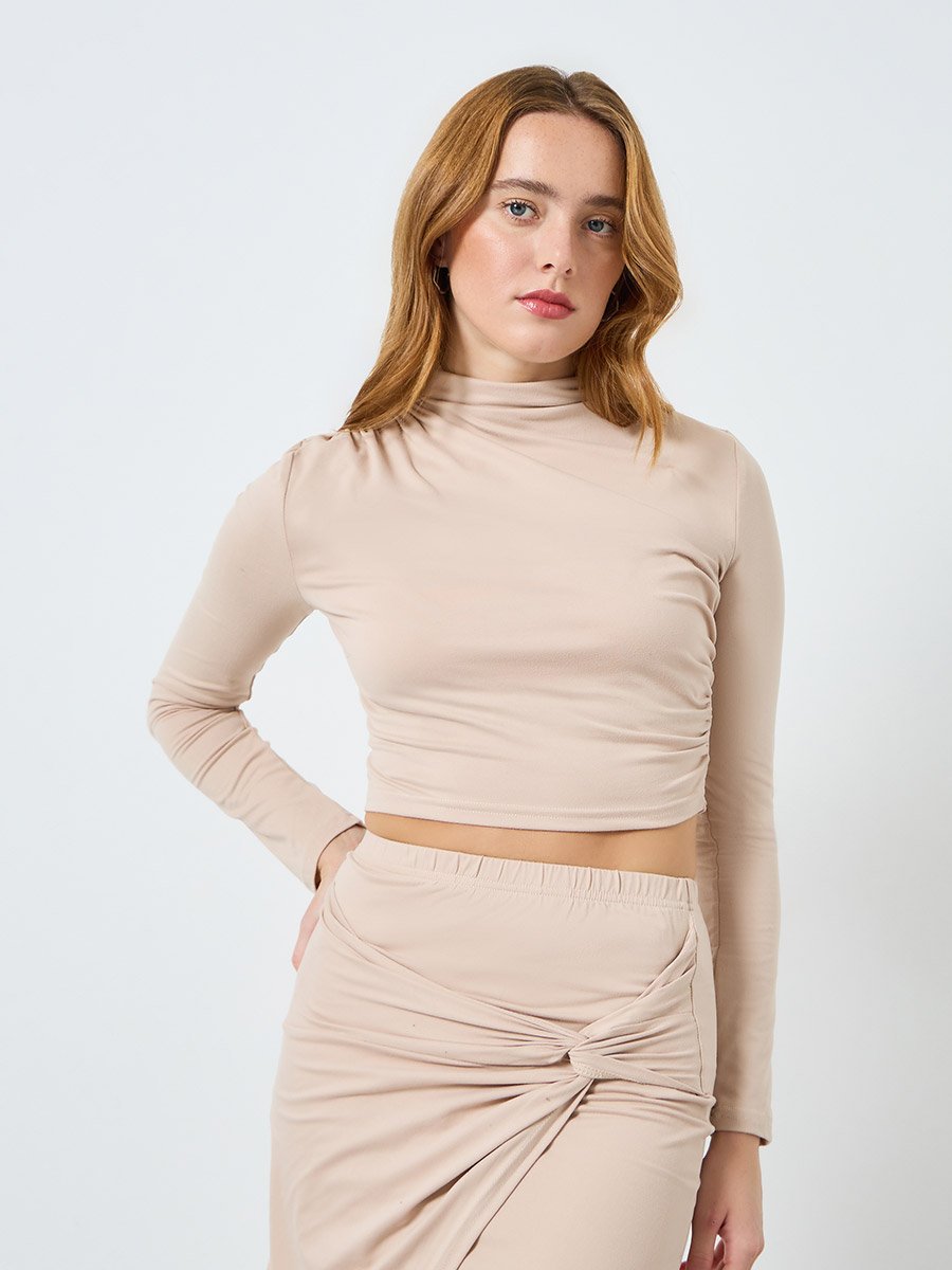 Women High Neck Crop Top and Split Hem Skirt Co-Ords