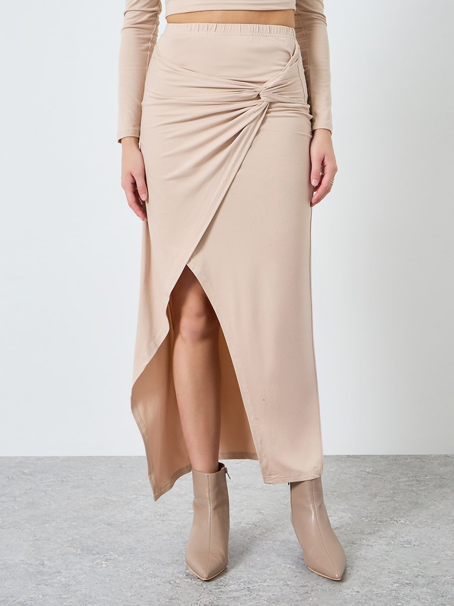 Women High Neck Crop Top and Split Hem Skirt Co-Ords