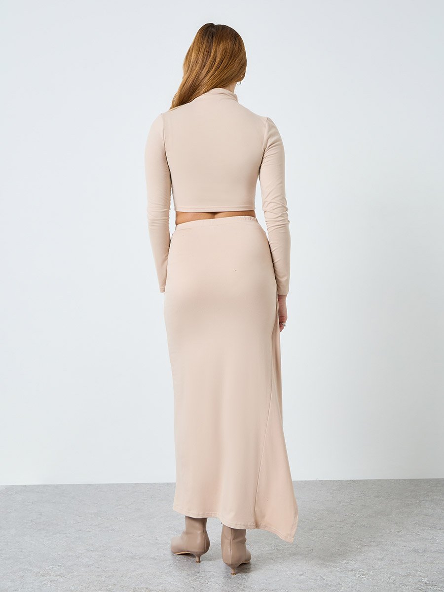 Women High Neck Crop Top and Split Hem Skirt Co-Ords