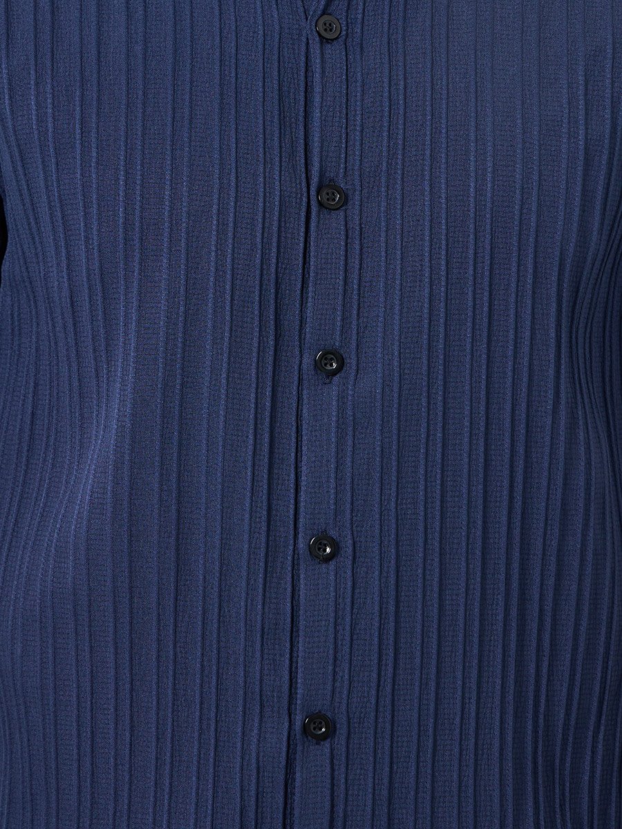 Men Navy Blue Solid Textured Short Sleeve Shirt