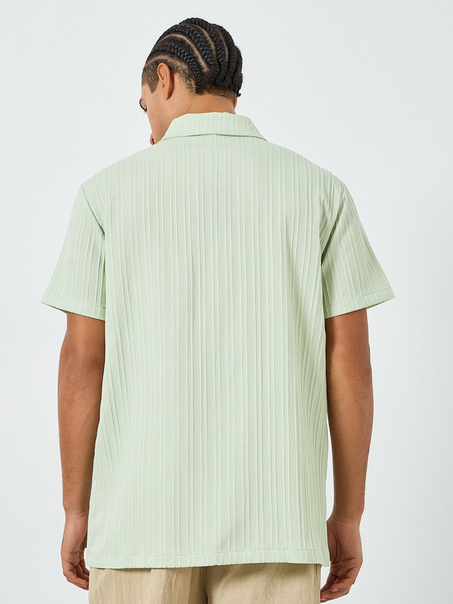 Men Green Textured Short Sleeve Shirt