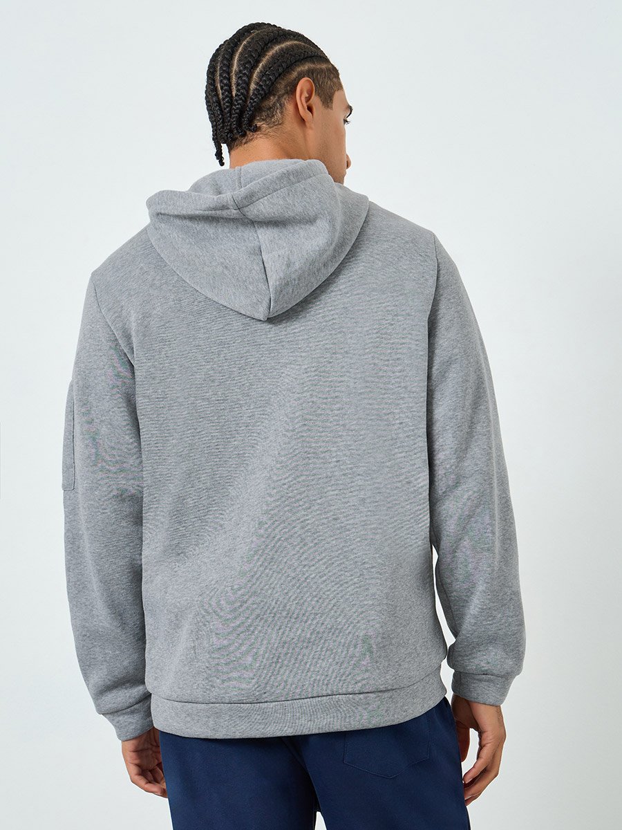 Men Solid Half-Zip Kangaroo Pocket Detail Hoodie