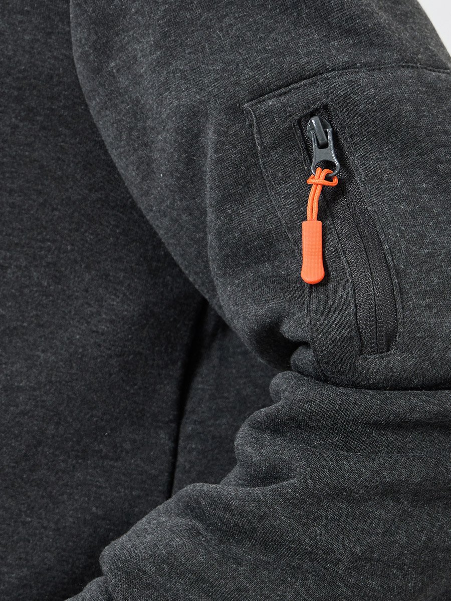 Men Grey Half-Zip Hoodie with Kangaroo Pocket