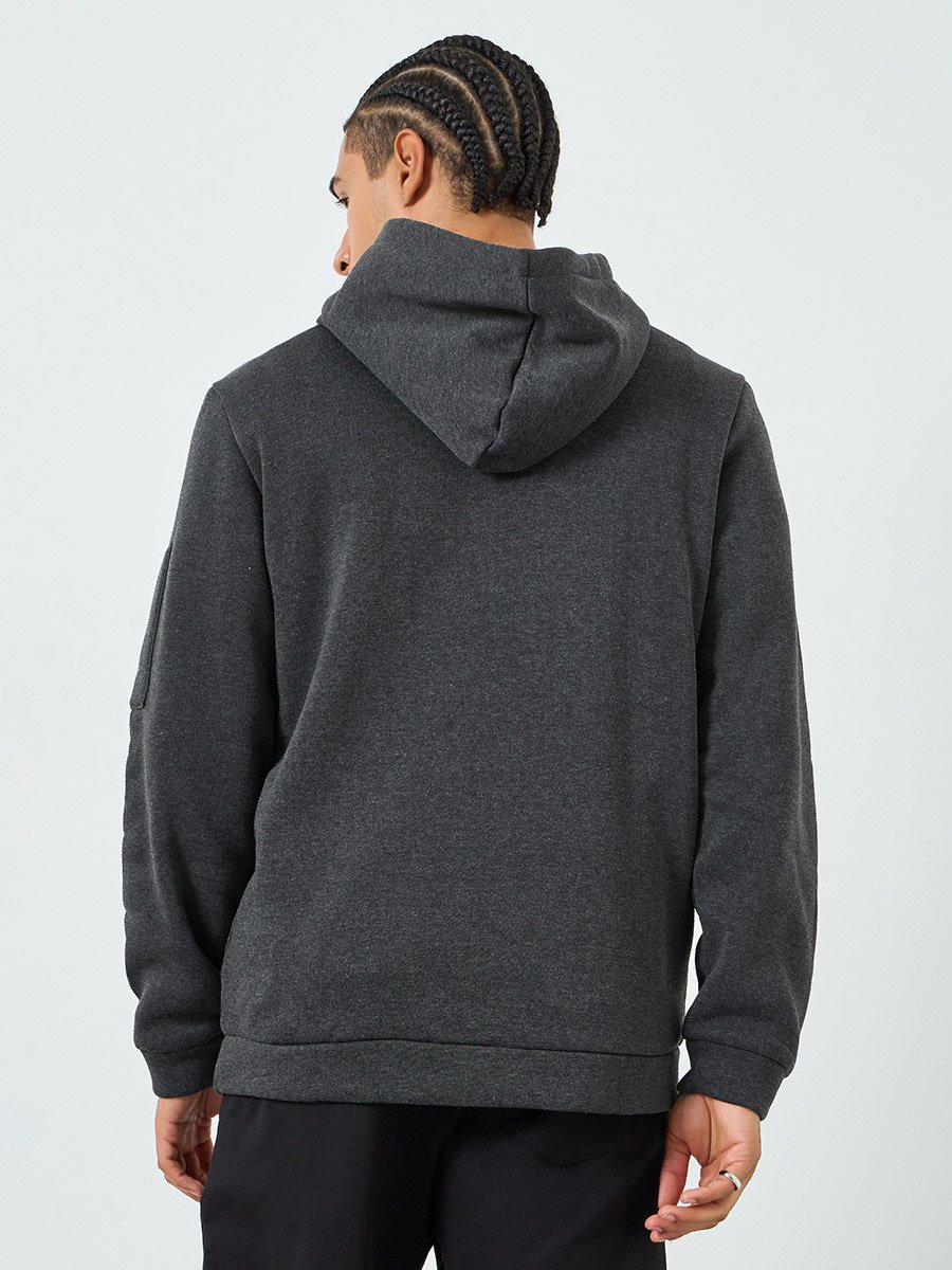 Men Grey Half-Zip Hoodie with Kangaroo Pocket
