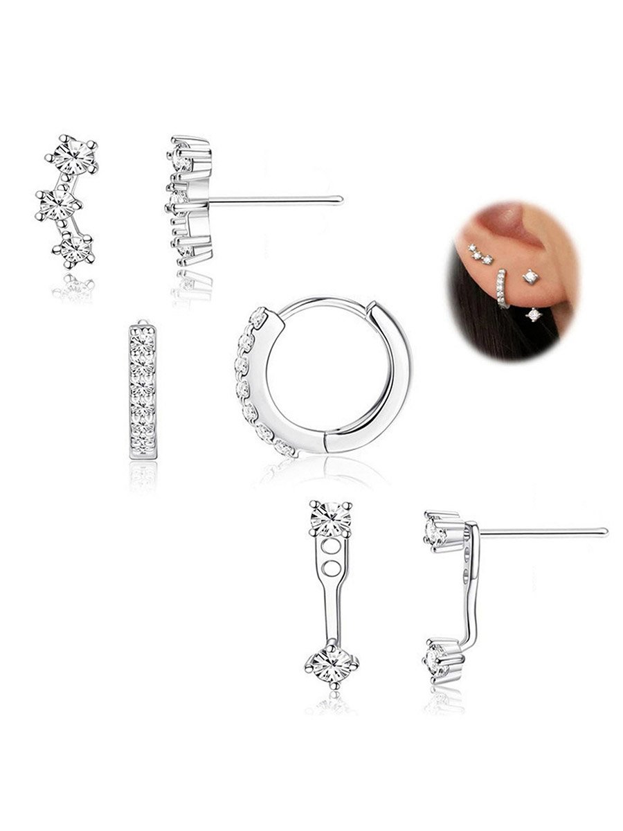 Pack of 3 - Embellished Silver Stud Earring
