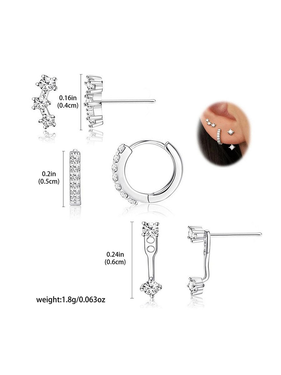Pack of 3 - Embellished Silver Stud Earring