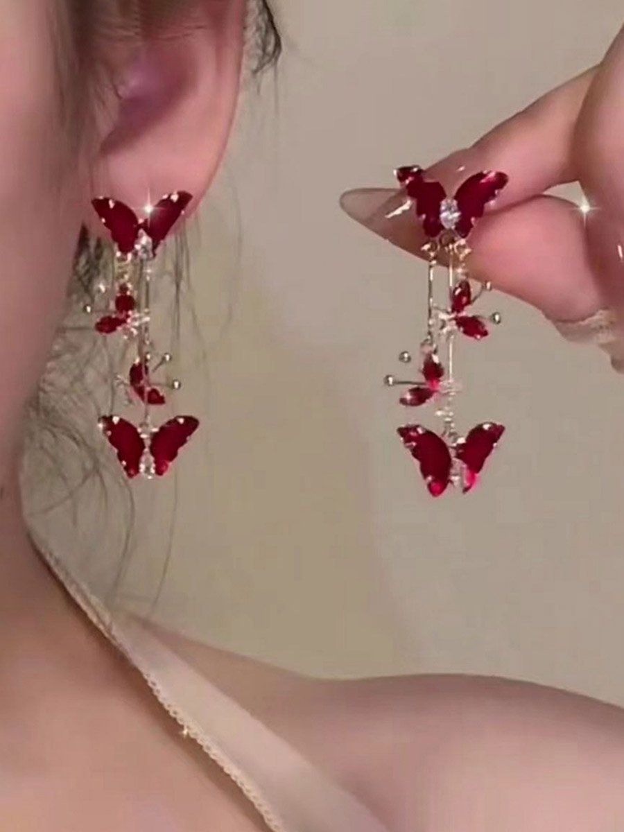 Burgundy Butterfly Dangle Earrings