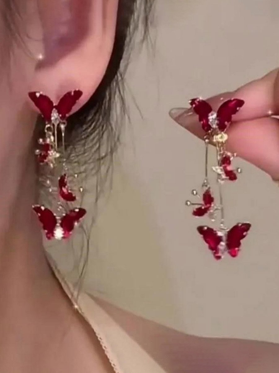 Burgundy Butterfly Dangle Earrings