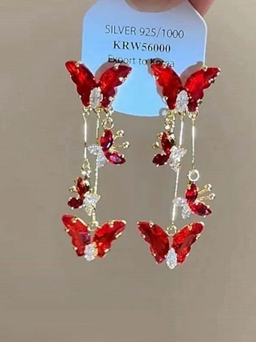 Burgundy Butterfly Dangle Earrings