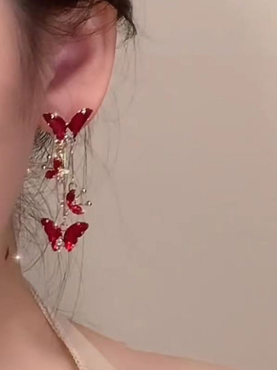 Burgundy Butterfly Dangle Earrings