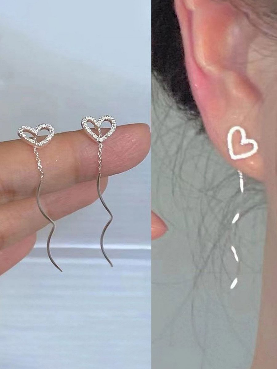 Silver Heart Drop Earrings