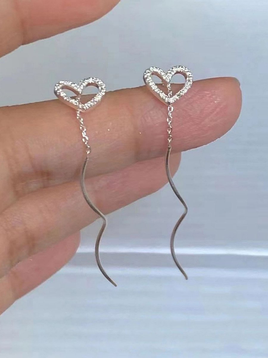 Silver Heart Drop Earrings