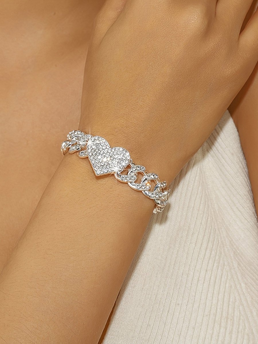 Sparkling Silver Heart Chain Bracelet