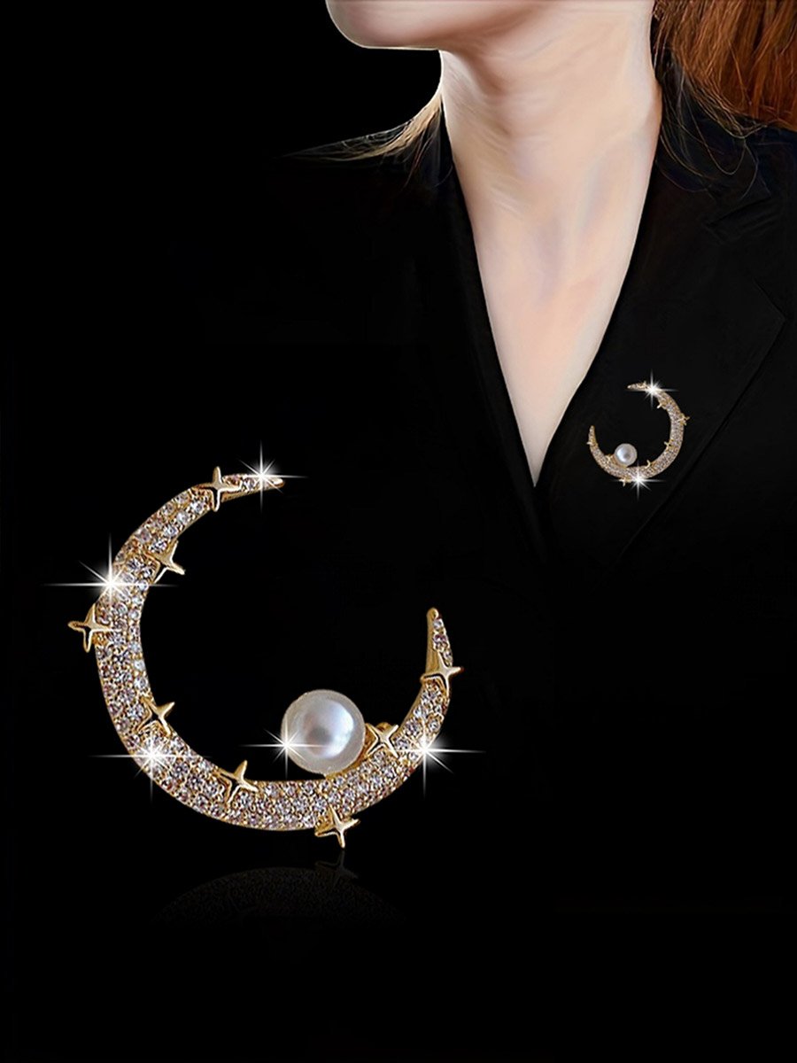 Gold Moon and Pearl Brooch