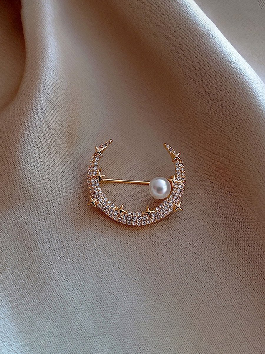 Gold Moon and Pearl Brooch