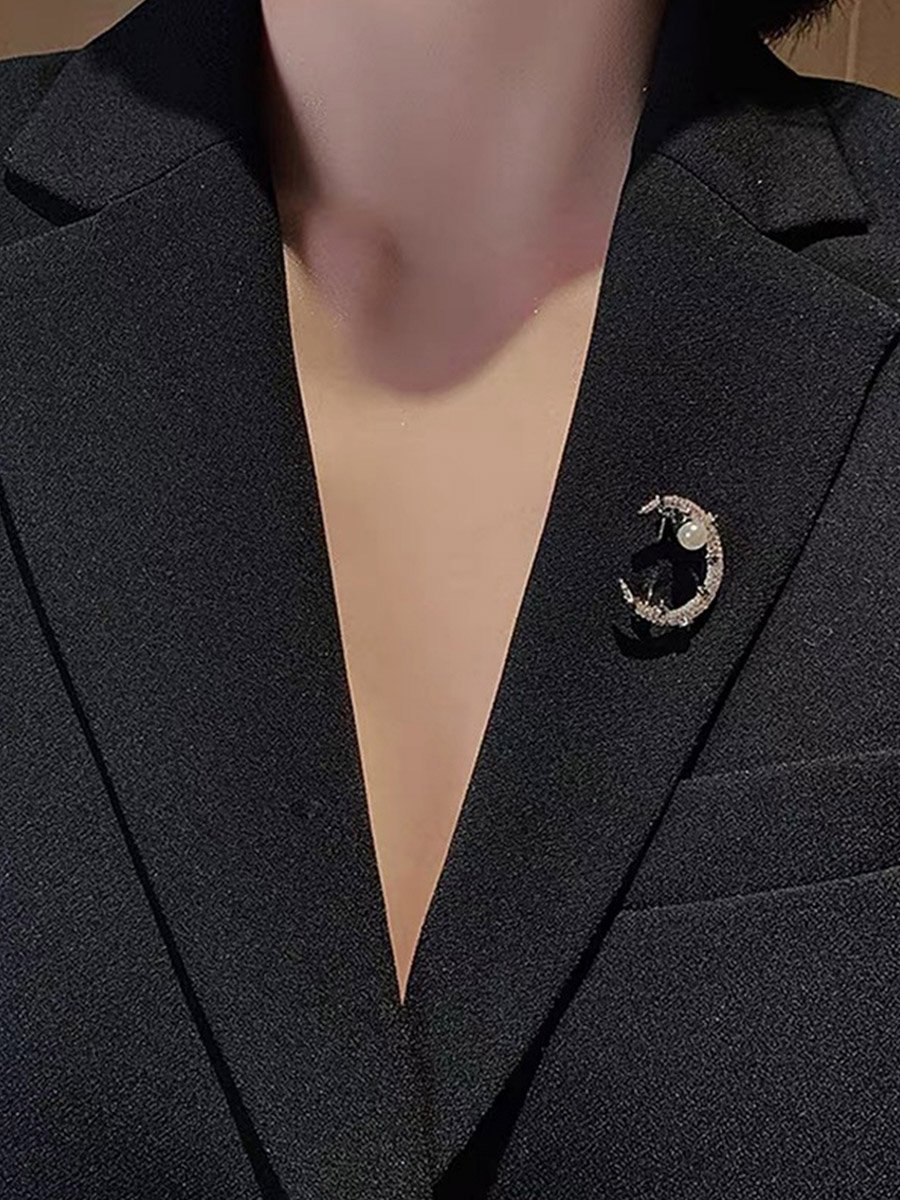 Gold Moon and Pearl Brooch