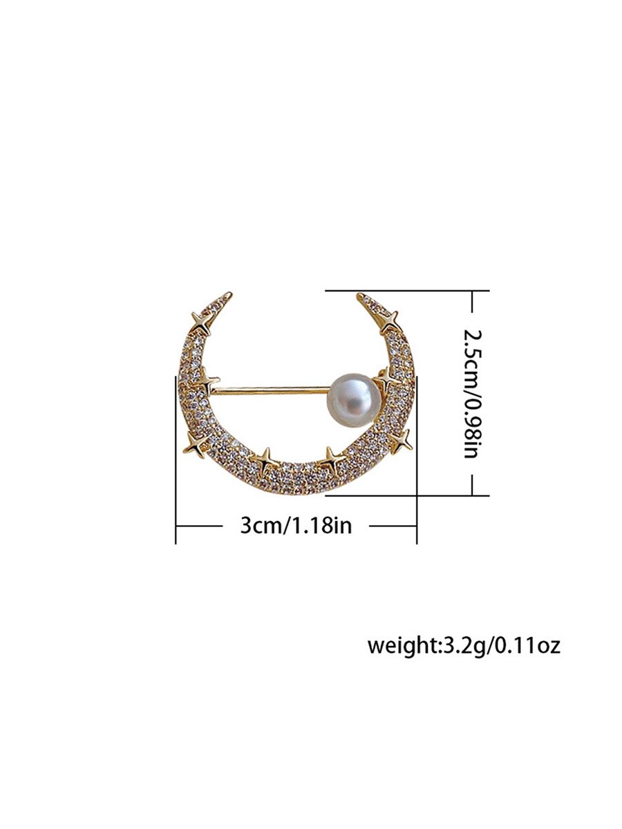 Gold Moon and Pearl Brooch