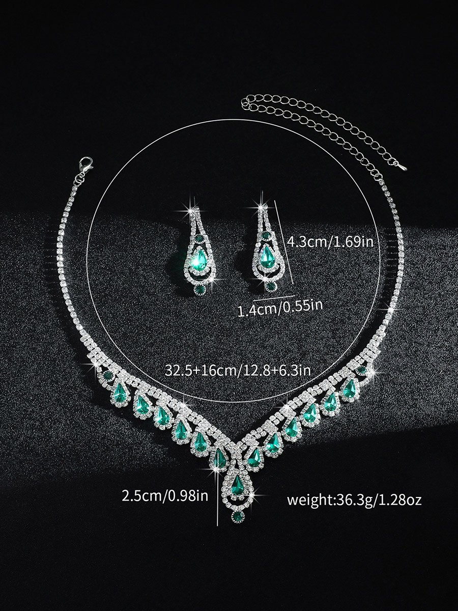 Emerald Green Crystal Necklace and Earrings Set