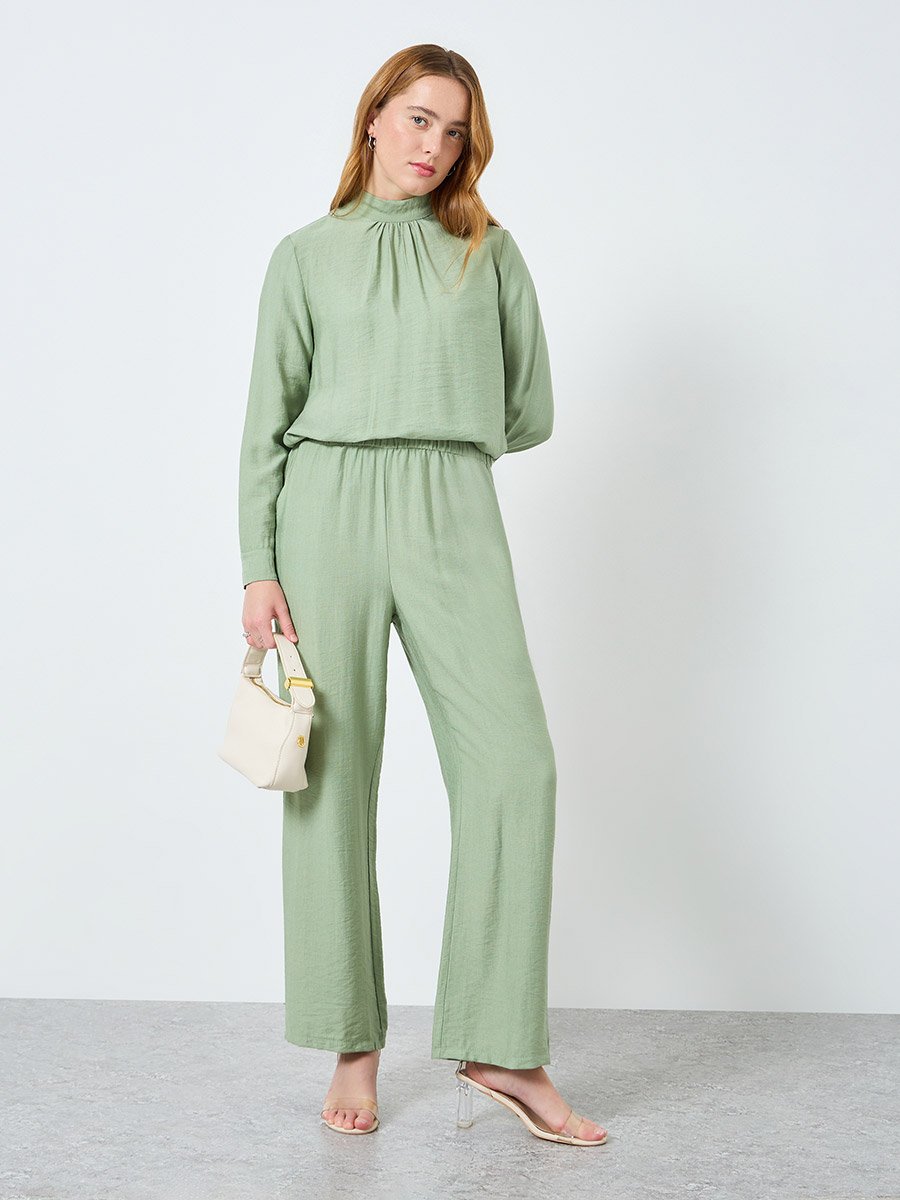 Women Solid High Neck Top and Pants Co-Ords