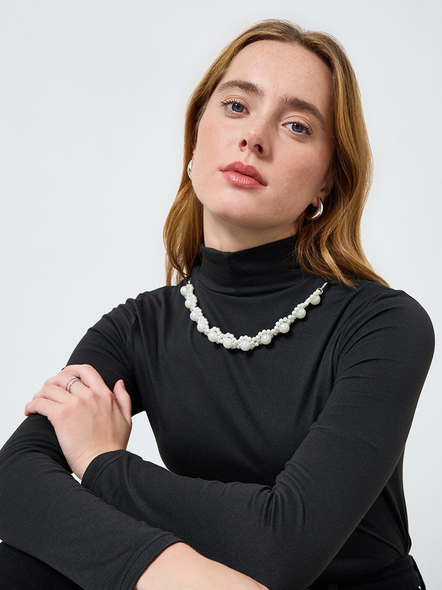 Women Solid High Neck Embellished Top