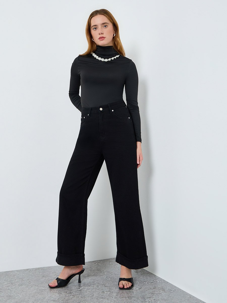 Women Solid High Neck Embellished Top