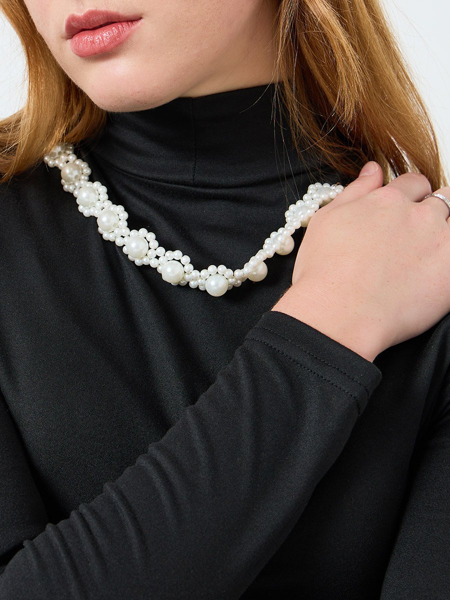 Women Solid High Neck Embellished Top