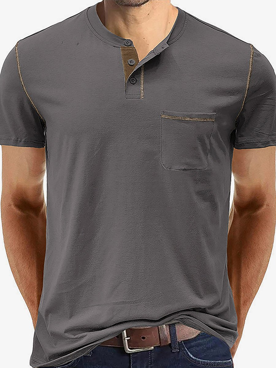 Men Half-Button Placket Henley Neck T-Shirt