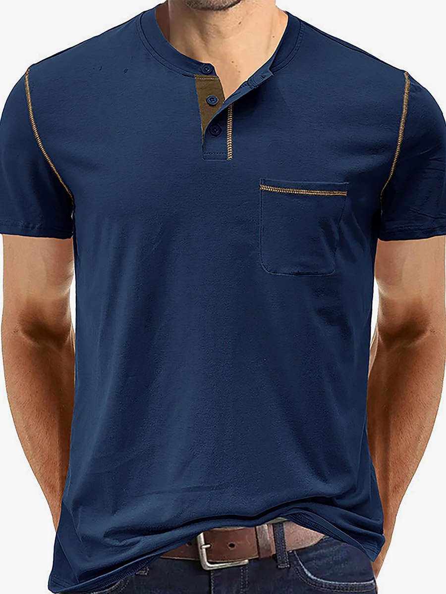 Men Half-Button Placket Henley Neck T-Shirt