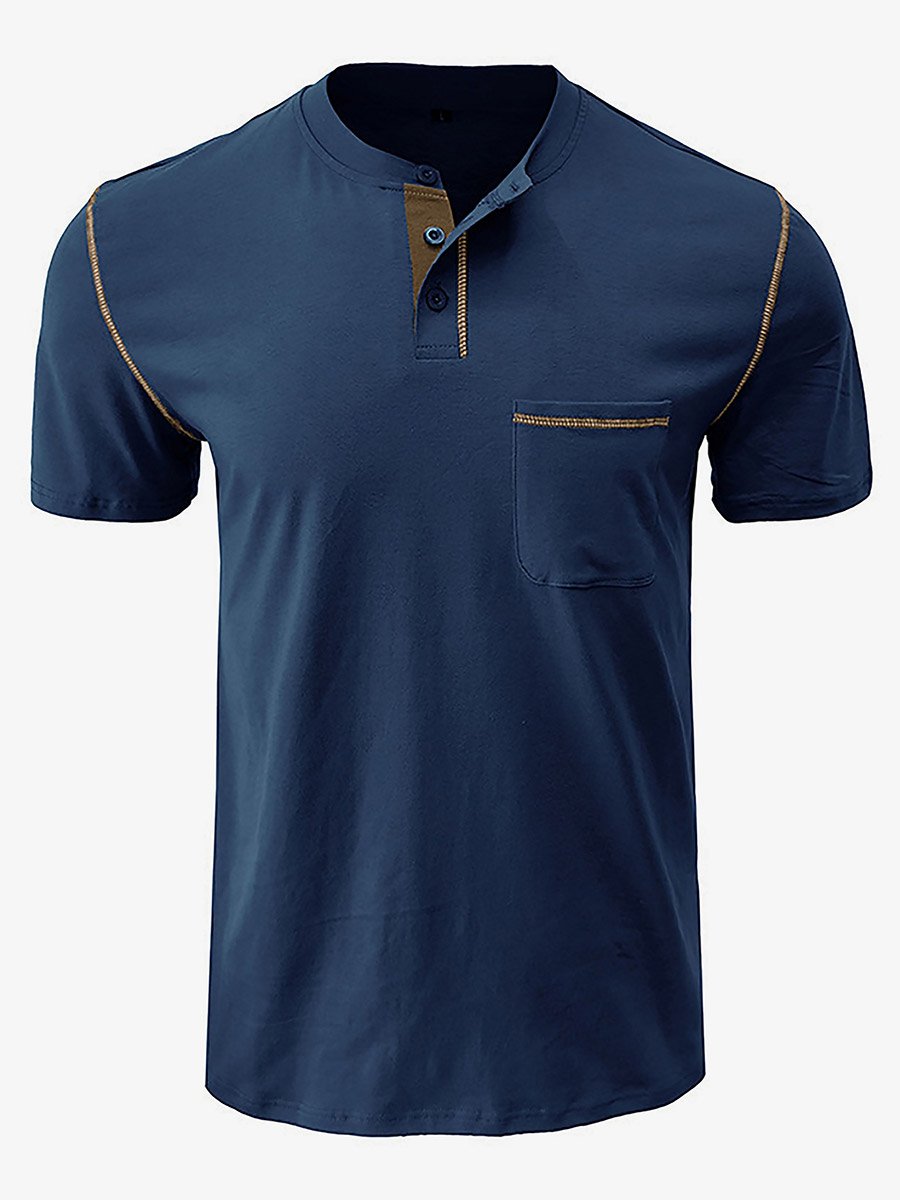 Men Half-Button Placket Henley Neck T-Shirt