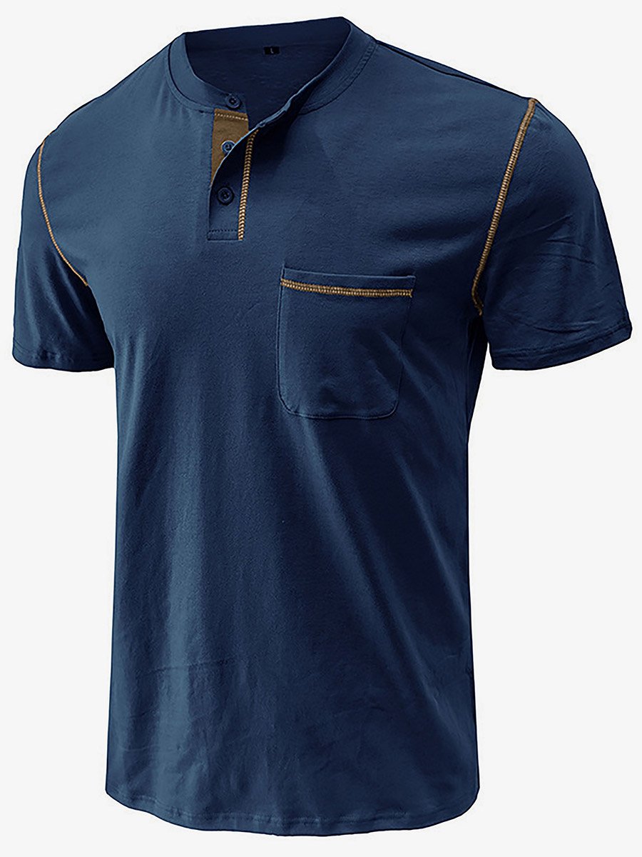 Men Half-Button Placket Henley Neck T-Shirt