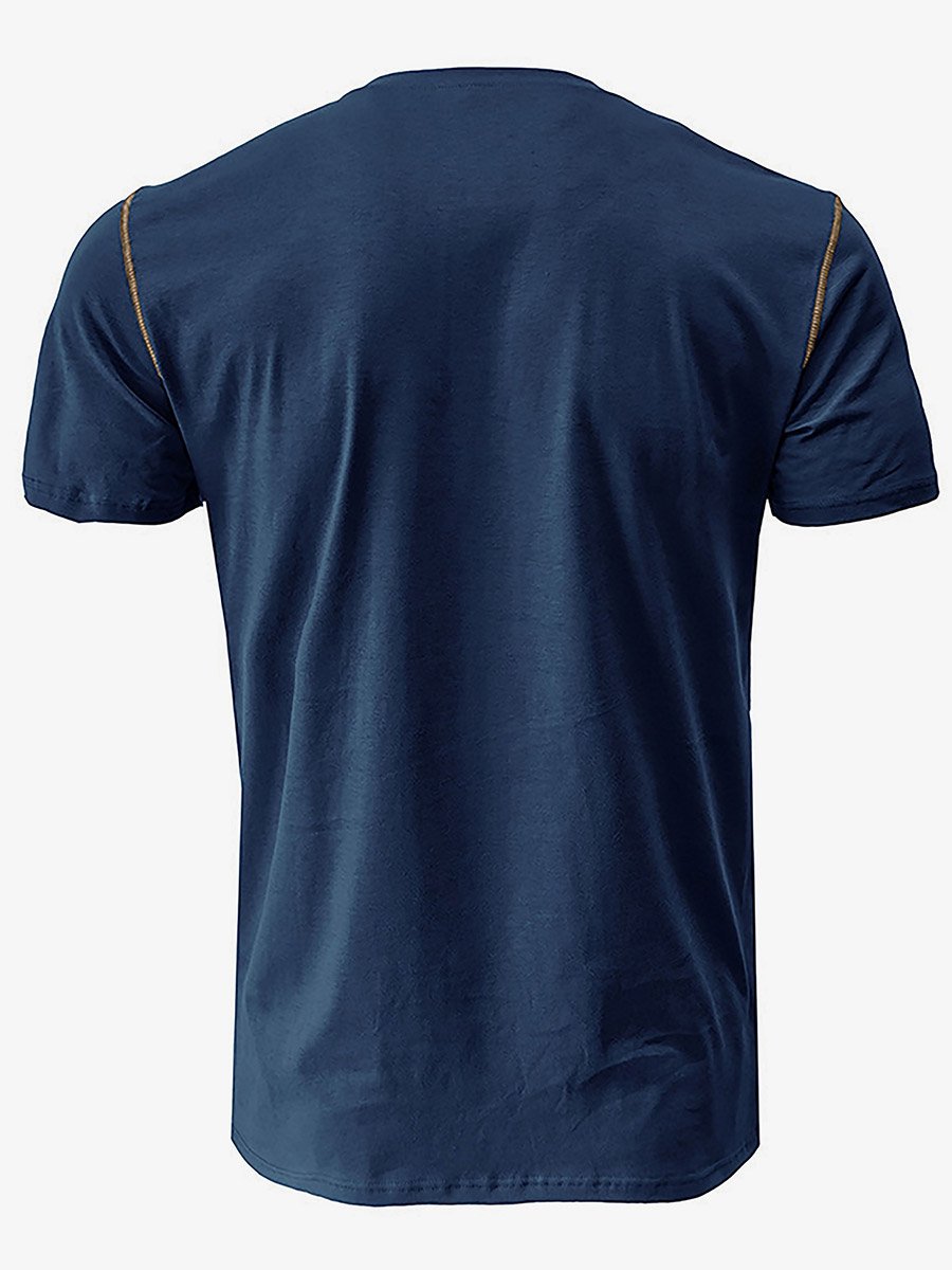 Men Half-Button Placket Henley Neck T-Shirt