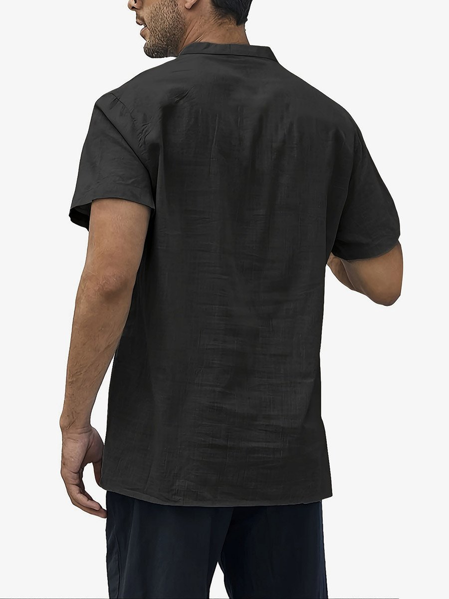 Men Casual Stand Collar Linen Look Shirt