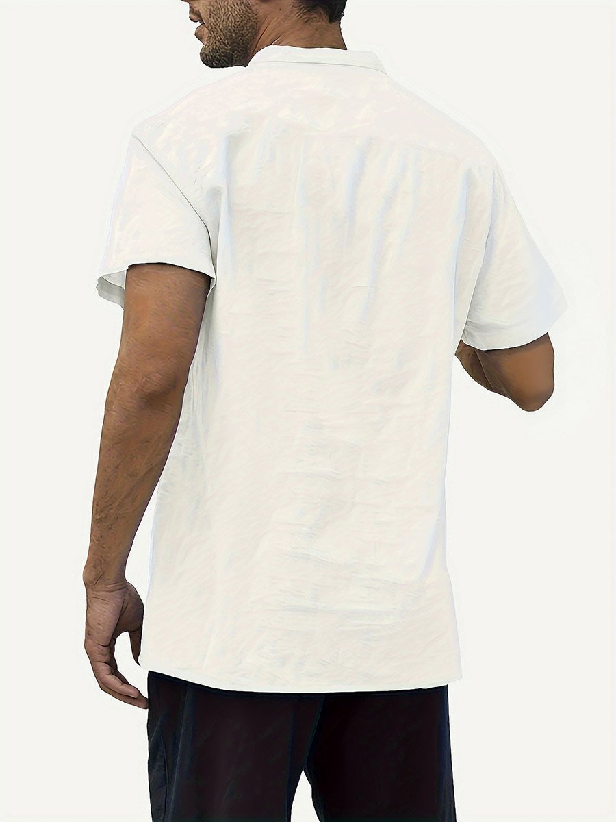Men Casual Stand Collar Linen Look Shirt