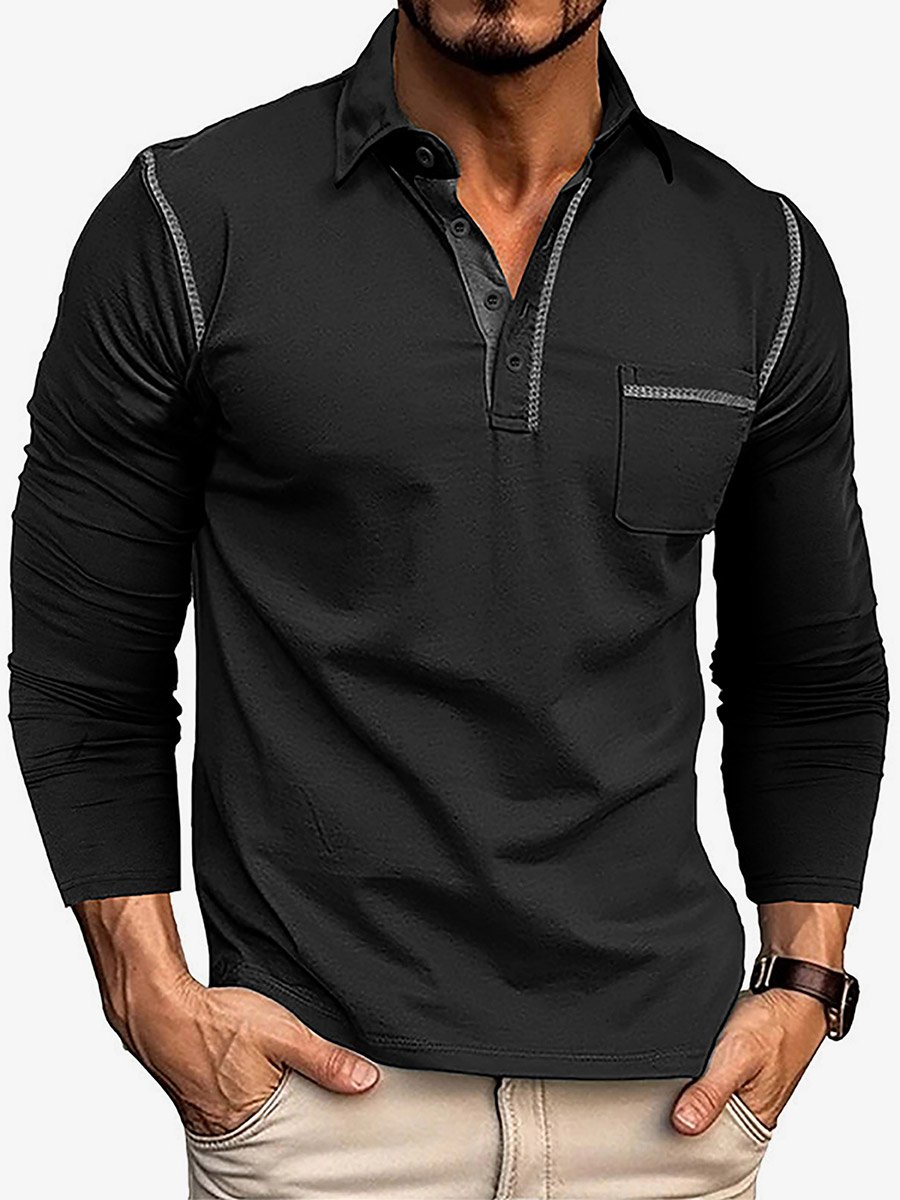 Men Long Sleeve Polo with Pocket Detail