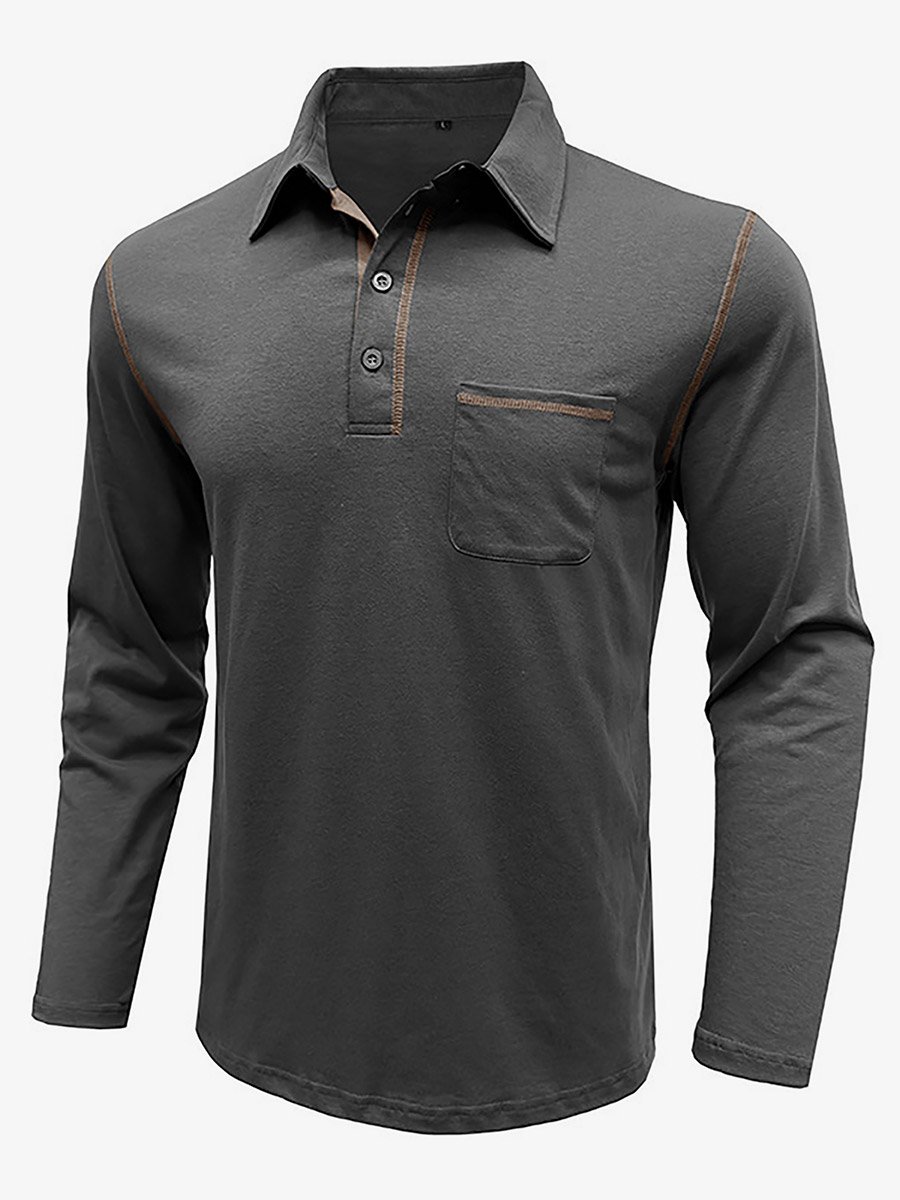 Men Long Sleeve Polo with Pocket Detail
