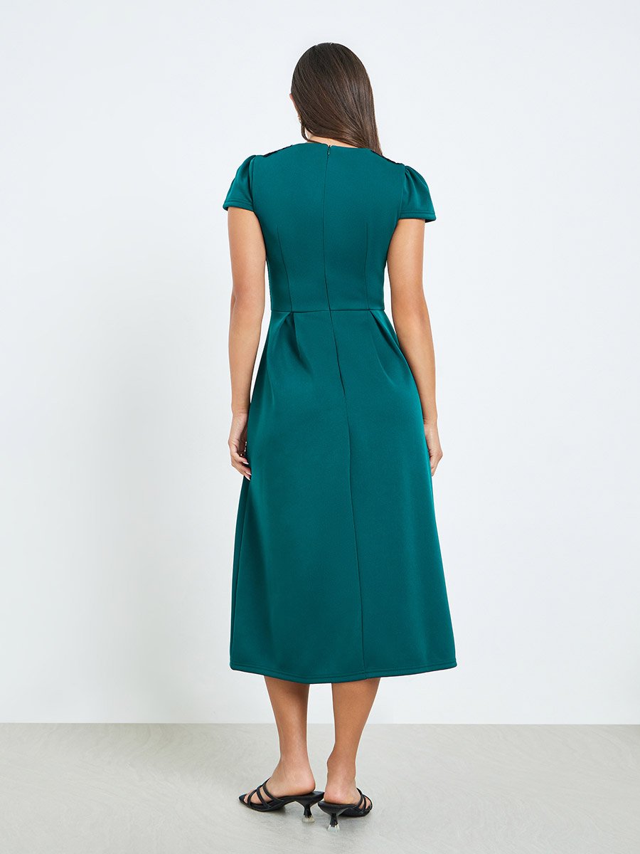 Women Green Pleated A-Line Midi Dress For Women at Saudi | Styli Women Green Pleated A-Line Midi Dress For Women at Saudi | Styli
